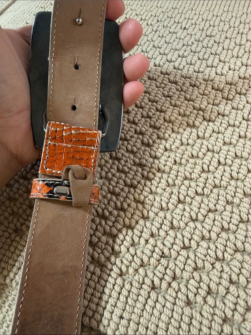 Tanner Italy Genuine Leather Patchwork Snake Print Belt